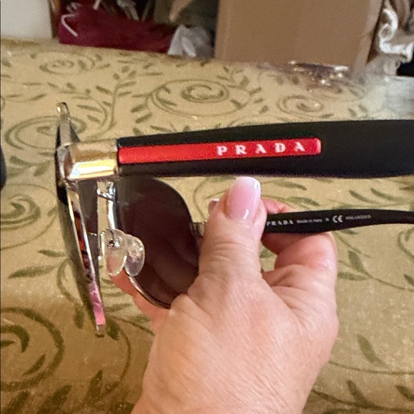 Prada Black and Silver Polarized Aviator Sunglasses - Picture 3 of 8